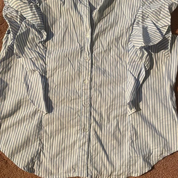 Blue Stripe Button Up Tank Top with Ruffle Shoulder - Picture 5 of 6